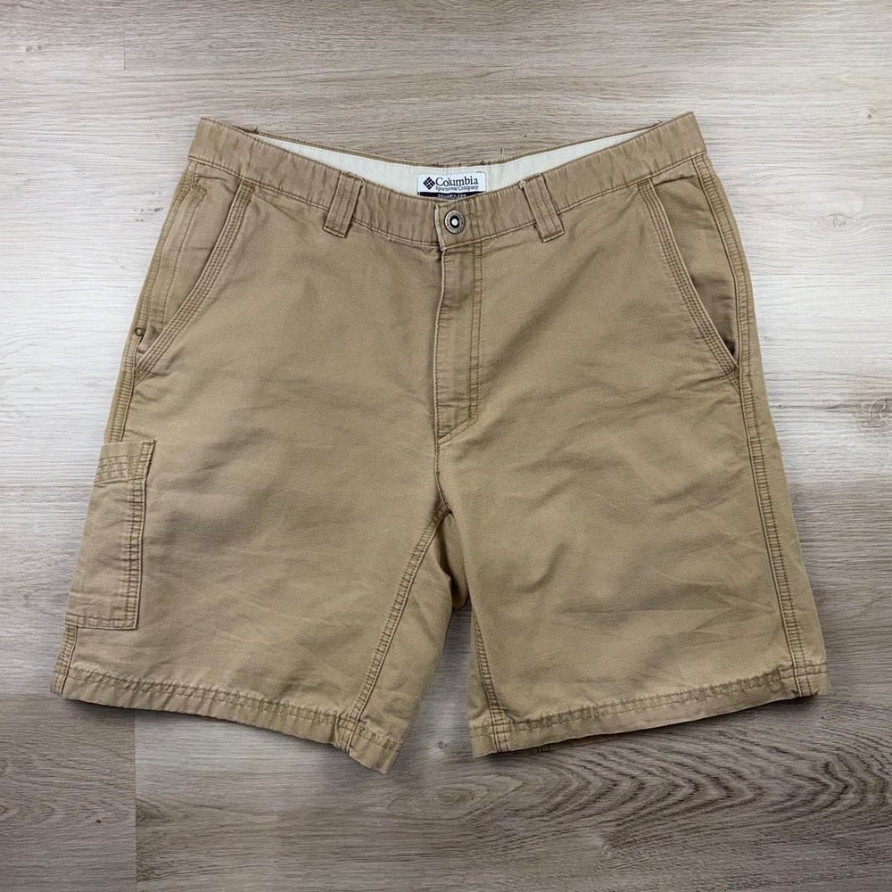 Columbia Rugged Canvas Cotton Utility Cargo Hiking Shorts Tan 34